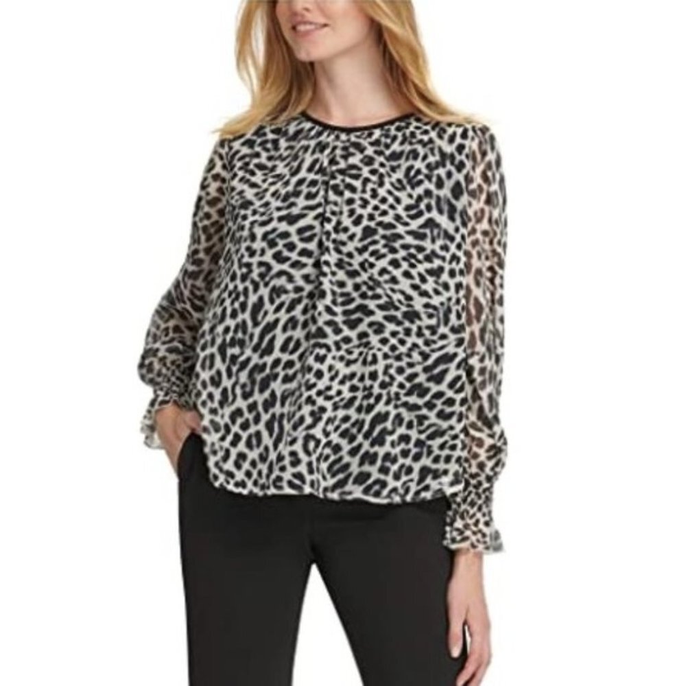 Dkny Leopard-Print Crinkle-Chiffon Top